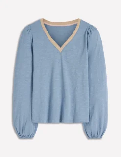 Boden Tops & T-Shirts-Top à col V métallisé Bleu français