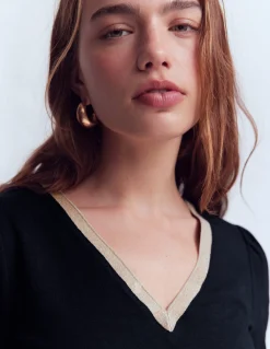 Boden Tops & T-Shirts-Top à col V métallisé Bleu marine