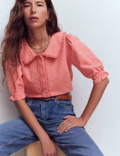 Boden Chemises & Blouses|Tops & T-Shirts-Top à manches courtes et col élégant Rose vintage