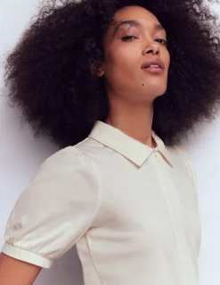 Boden Tenues De Travail|Tops & T-Shirts-Top à manches courtes et col zippé Ivoire