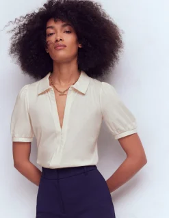 Boden Tenues De Travail|Tops & T-Shirts-Top à manches courtes et col zippé Ivoire