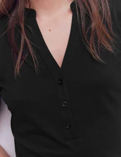 Boden Tops & T-Shirts-Top à manches courtes et col tunisien ouvert Noir