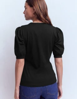 Boden Tops & T-Shirts-Top à manches courtes et col tunisien ouvert Noir