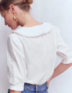 Boden Chemises & Blouses|Tops & T-Shirts-Top à manches courtes et col élégant Blanc