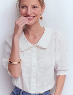 Boden Chemises & Blouses|Tops & T-Shirts-Top à manches courtes et col élégant Blanc
