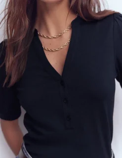 Boden Tops & T-Shirts-Top à manches courtes et col tunisien ouvert Bleu marine