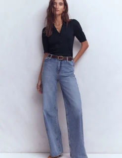 Boden Tops & T-Shirts-Top à manches courtes et col tunisien ouvert Bleu marine