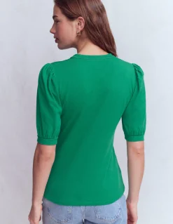 Boden Tops & T-Shirts-Top à manches courtes et col tunisien ouvert Vert joyau