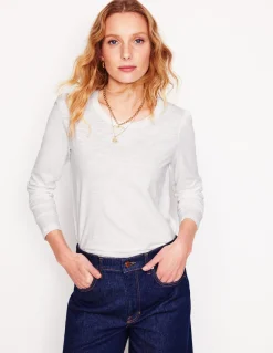 Boden Tops & T-Shirts-Top à manches longues et col rond en coton Blanc