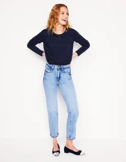 Boden Tops & T-Shirts-Top à manches longues et col rond en coton Bleu Marine, Petits Pois