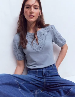 Boden Tops & T-Shirts-Top Ada à broderie anglaise Bleu français