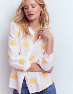 Boden Chemises & Blouses|Tops & T-Shirts-Top Alicia en lin Blanc, broderie florale