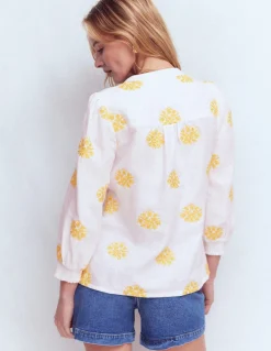 Boden Chemises & Blouses|Tops & T-Shirts-Top Alicia en lin Blanc, broderie florale