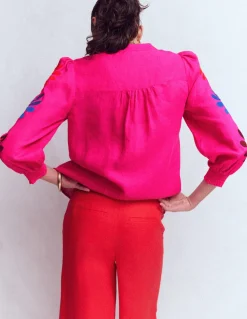 Boden Chemises & Blouses|Tops & T-Shirts-Top Alicia en lin Pivoine rose, broderie florale