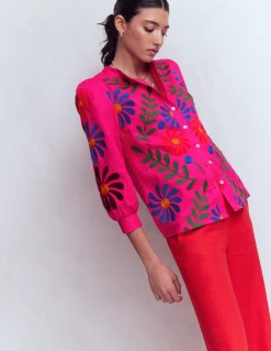 Boden Chemises & Blouses|Tops & T-Shirts-Top Alicia en lin Pivoine rose, broderie florale