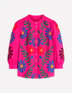 Boden Chemises & Blouses|Tops & T-Shirts-Top Alicia en lin Pivoine rose, broderie florale