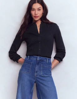 Boden Tenues De Travail|Tops & T-Shirts-Top boutonné ultra-doux à smocks Bleu marine