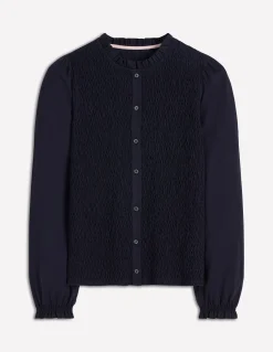 Boden Tenues De Travail|Tops & T-Shirts-Top boutonné ultra-doux à smocks Bleu marine