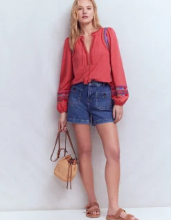 Boden Tops & T-Shirts-Top brodé à col cranté Baie de houx