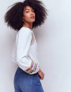 Boden Tops & T-Shirts-Top brodé à col cranté Broderie multi blanche