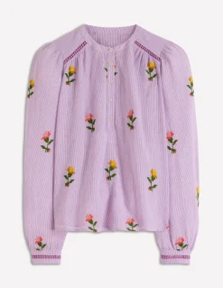 Boden Chemises & Blouses|Tops & T-Shirts-Top brodé à détail Rayé violet et broderie