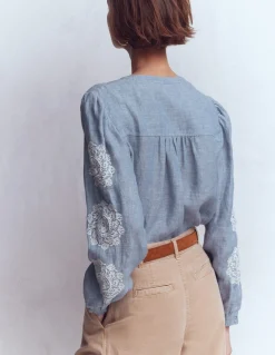 Boden Chemises & Blouses|Tops & T-Shirts-Top brodé à détail Chambray, broderie ivoire