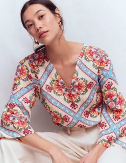 Boden Chemises & Blouses|Tops & T-Shirts-Top Cleo en lin Motif Floral Tile placé