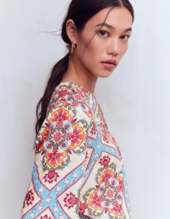 Boden Chemises & Blouses|Tops & T-Shirts-Top Cleo en lin Motif Floral Tile placé