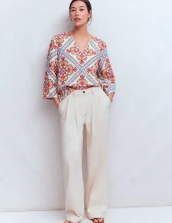 Boden Chemises & Blouses|Tops & T-Shirts-Top Cleo en lin Motif Floral Tile placé