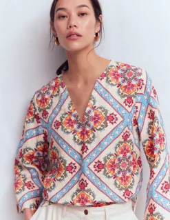 Boden Chemises & Blouses|Tops & T-Shirts-Top Cleo en lin Motif Floral Tile placé