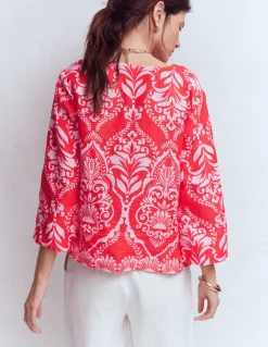 Boden Chemises & Blouses|Tops & T-Shirts-Top Cleo en lin Rouge, motif Ornamental Garden