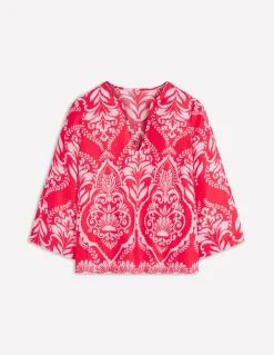 Boden Chemises & Blouses|Tops & T-Shirts-Top Cleo en lin Rouge, motif Ornamental Garden