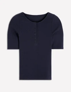 Boden Tops & T-Shirts-Top côtelé à manches courtes et col tunisien Bleu marine