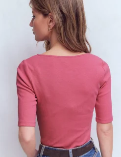 Boden Tops & T-Shirts-Top côtelé à manches courtes et col tunisien Malaga