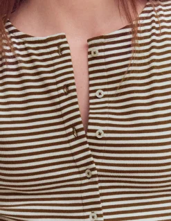 Boden Tops & T-Shirts-Top côtelé Evie à manches bouffantes Terreau, rayé ivoire