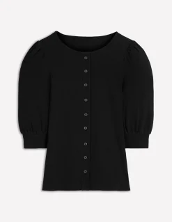 Boden Tops & T-Shirts-Top côtelé Evie à manches bouffantes Noir