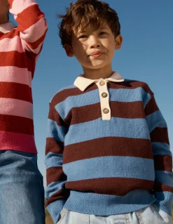 Boden Pulls & Gilets-Top de rugby en maille Rayé bleu et marron