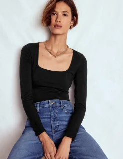 Boden Tenues De Travail|Tops & T-Shirts-Top double épaisseur à col carré Noir