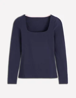 Boden Tenues De Travail|Tops & T-Shirts-Top double épaisseur à col carré Bleu marine