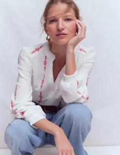 Boden Chemises & Blouses|Tops & T-Shirts-Top double-étoffe Rhea à détails Motif floral Winter Blush blanc