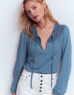 Boden Tops & T-Shirts-Top Edi à détails dentelle Bleu capitaine