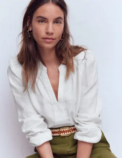Boden Chemises & Blouses|Tops & T-Shirts-Top en lin à détails intégrés Blanc