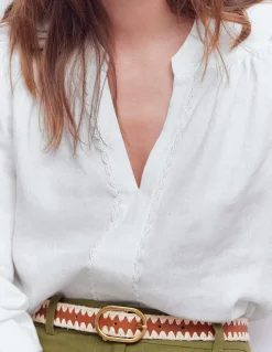 Boden Chemises & Blouses|Tops & T-Shirts-Top en lin à détails intégrés Blanc