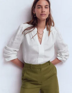 Boden Chemises & Blouses|Tops & T-Shirts-Top en lin à détails intégrés Blanc
