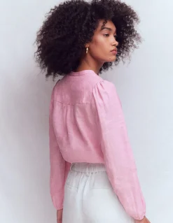 Boden Chemises & Blouses|Tops & T-Shirts-Top en lin à détails intégrés Chambray rose reine-des-prés