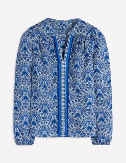 Boden Chemises & Blouses|Tops & T-Shirts-Top en lin à détails intégrés Bleu, motif Elaborate Terrace