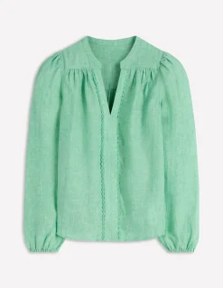 Boden Chemises & Blouses|Tops & T-Shirts-Top en lin à détails intégrés Chambray vert aloe vera