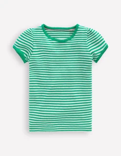 Boden Tops & T-Shirts-Top en pointelle à manches courtes Rayé vert/ivoire