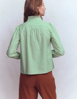 Boden Chemises & Blouses|Tops & T-Shirts-Top Esme à smocks et volants Vert des Highlands, rayé ivoire