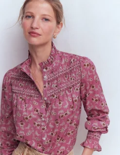 Boden Chemises & Blouses|Tops & T-Shirts-Top Esme à smocks et volants Rose, motif Dainty Blooms